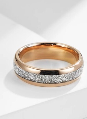 时尚戒指 468毫米弧形钨钢镶嵌冰丝玫瑰金色对戒防剐蹭钨金戒指