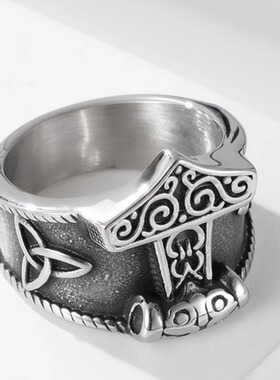 时尚钛钢戒指 北欧神话凯尔特结奥丁雷神之锤戒指 钛钢戒指指环