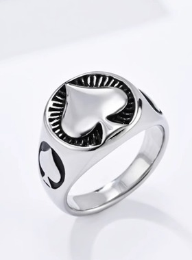 时尚钛钢男款戒指 INS欧美风扑克黑桃A钛钢戒指潮人钛钢戒指指环