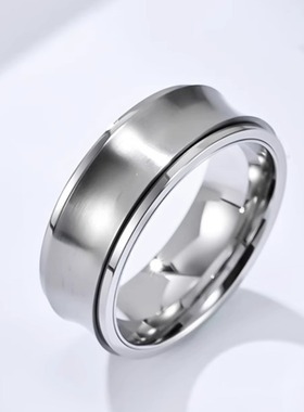 时尚钛钢戒指 INS简约凹弧钛钢旋转戒指解压缓解焦虑钛钢戒指指环