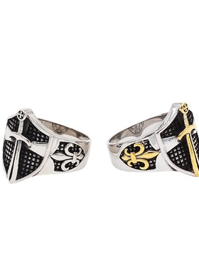 时尚钛钢男款戒指  欧美个性复古十字架盾牌童花朋克钛钢戒指指环