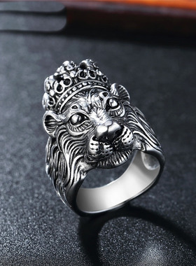 时尚钛钢男款戒指 欧美风个性复古狮子王皇冠钛钢戒指潮男指环