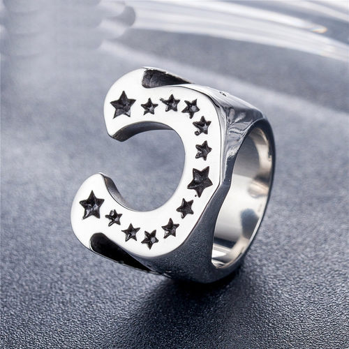 时尚风五角星男士钛钢戒指