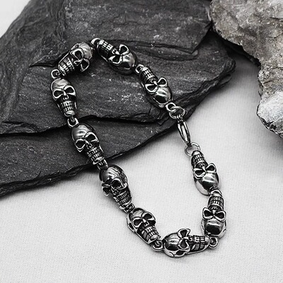 非主流欧美风骷髅头钛钢手链