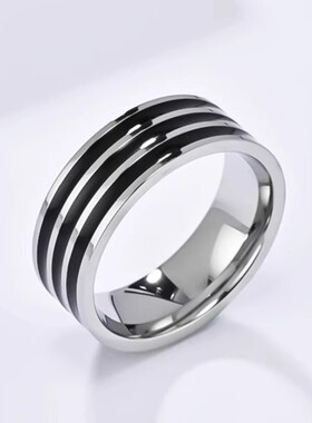 时尚钛钢戒指 欧美钢色金色三件套戒指 中性简约条纹钛钢戒指指环