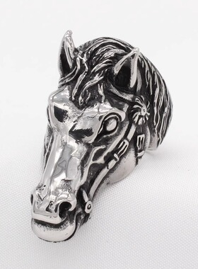 时尚钛钢男款戒指 欧美个性复古白马/立体战马钛钢戒指指环