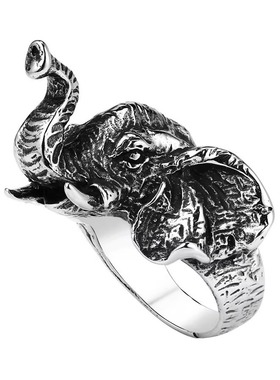 时尚钛钢男款戒指 泰国复古做旧立体大象钛钢戒指潮男指环