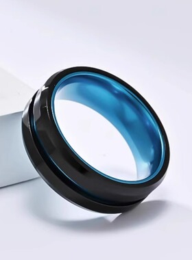 时尚钛钢戒指 欧美氧化铝镶嵌双色哑光凹槽双条纹钛钢戒指指环