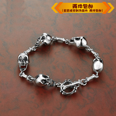 钛钢男士欧美风骷髅头手链