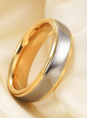 时尚钨钢戒指 4 6MM双边弧面玫瑰金金色情侣对戒 防剐蹭钨金戒指