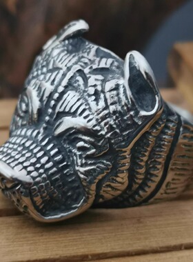 时尚钛钢戒指 欧美霸气狗头戒指 小狗 斗牛犬钛钢戒指指环