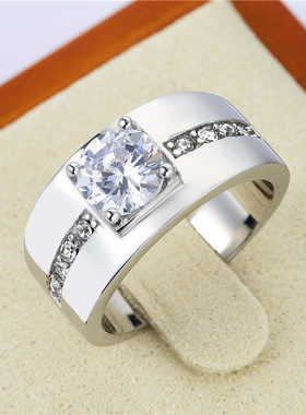 时尚钛钢男款戒指 欧美M款时尚简约婚礼派对结婚钻戒钛钢戒指指环