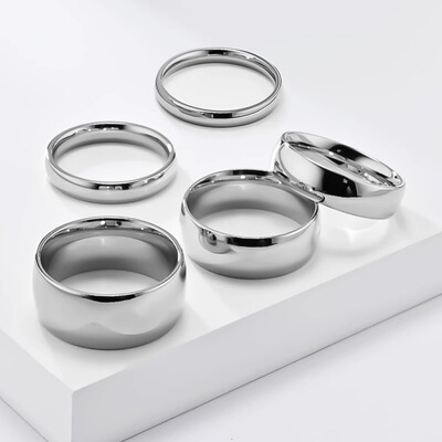 时尚钛钢戒指 男女通用款光面弧形简约中性钛钢尾戒 钛钢戒指指环