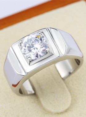 时尚钛钢男款戒指 简约结婚钻戒 男士光面镶钻锆石钛钢戒指指环