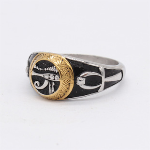 时尚钛钢男款戒指 欧美间金复古阿努比斯荷鲁斯之眼钛钢戒指指环