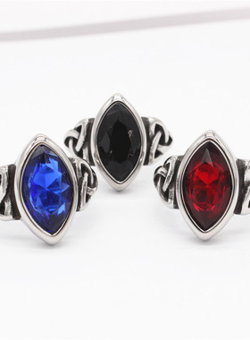 时尚钛钢男款戒指  北欧维京海盗凯尔特宝石钛钢戒指指环