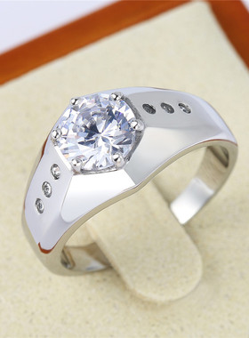 时尚钛钢男款戒指 欧美P款时尚简约男士锆石婚礼钻戒钛钢戒指指环