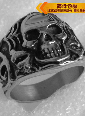 欧美朋克风复古骷髅骨头钛钢戒指