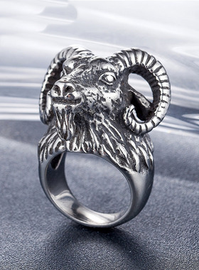 时尚钛钢男款戒指  欧美动物羊角骷髅头戒指羊头钛钢戒指潮男指环