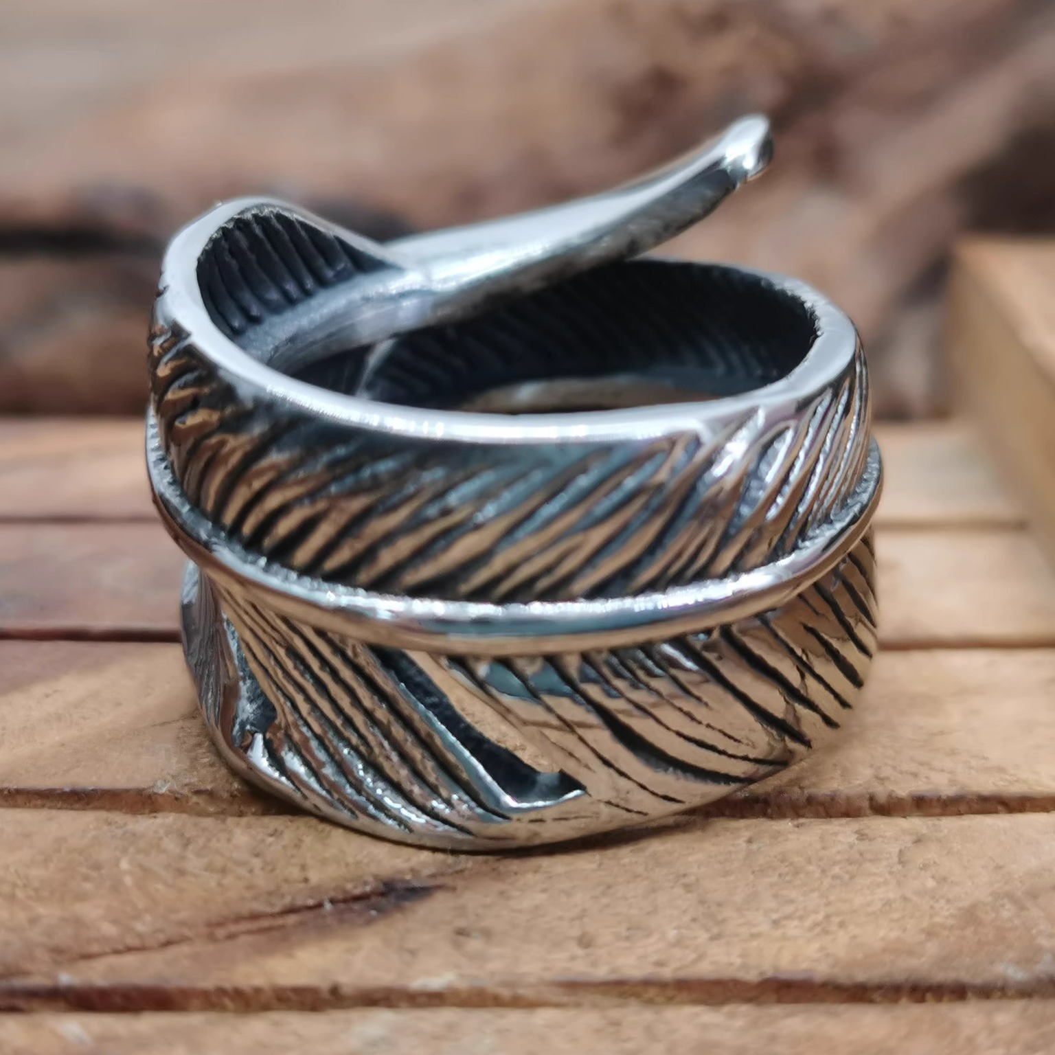 时尚风开口羽毛情侣通用钛钢戒指