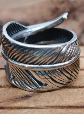 时尚风开口羽毛情侣通用钛钢戒指