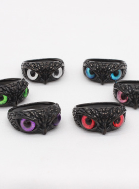 时尚钛钢男款戒指 欧美个性黑色猫头鹰男士钛钢戒指指环