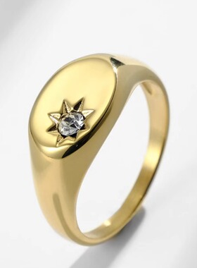 时尚钛钢女款戒指 简约大气光面镶钻女士钛钢戒指 椭圆形指环