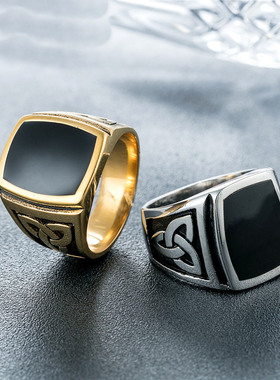 欧美风复古黑色滴油男士钛钢戒指