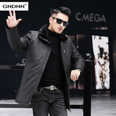 加肥大码真皮皮衣男水貂内胆中老年皮毛一体貂皮大衣皮草外套胖子