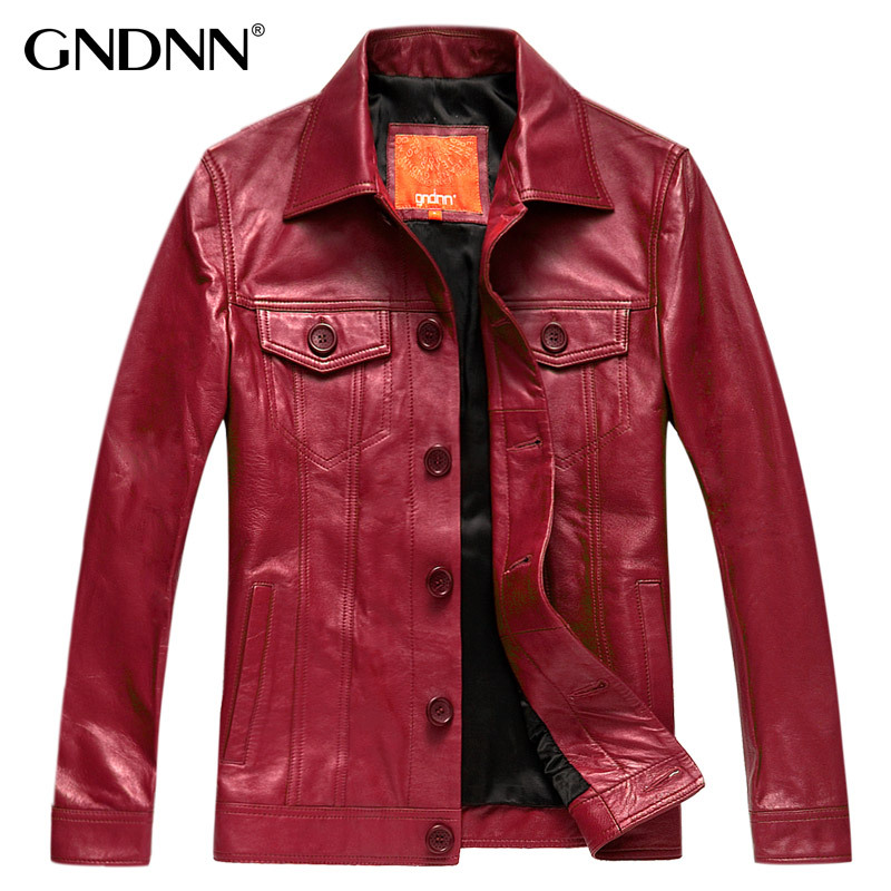 秋装新款 加肥加大码头层绵羊皮真皮夹克外套真皮皮衣男胖子红色