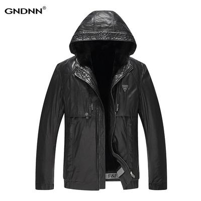 加肥加大码头层牛皮真皮皮衣男士水貂毛内胆连帽保暖夹克冬潮胖子