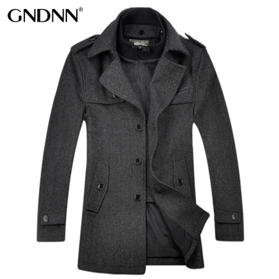 断码 GNDNN秋冬新品修身中长款单排扣风衣外套 羊毛呢大衣 男