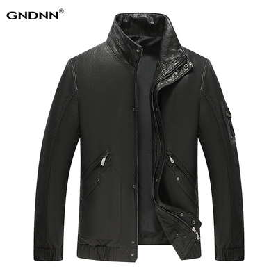 秋新款加肥加大码海宁头层牛皮真皮皮衣男皮夹克时尚休闲宽松胖子