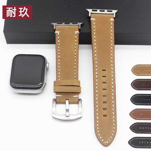 适用applewatch表带iwatch1/2/3/4代5苹果手表带配件真皮42mm男38