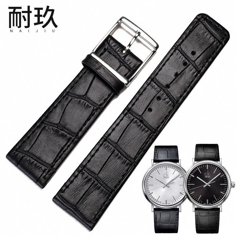 适配CK表带真皮K3W211/K3W215/K3W216男针扣黑色表链手表配件22mm