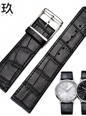 适配CK表带真皮K3W211/K3W215/K3W216男针扣黑色表链手表配件22mm