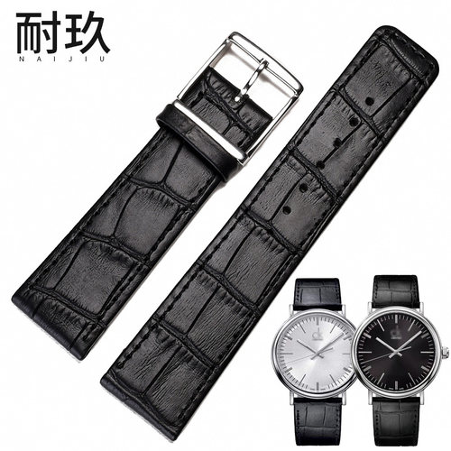 适配CK表带真皮K3W211/K3W215/K3W216男针扣黑色表链手表配件22mm