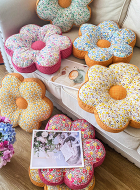 外贸Flowering纯棉布艺抱枕含芯花朵靠枕 沙发腰枕厚坐垫田园靠垫