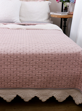 外贸flowering全棉刺绣绗缝床盖单件 双面纯棉韩国夏凉被防滑床单