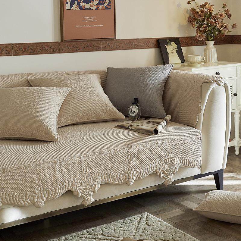 轻奢复古纯色刺绣纯棉沙发垫四季通用法式高级感防滑沙发巾罩坐垫,居家布艺,沙发垫,淘宝优惠券,粉丝福利购,淘宝优惠卷