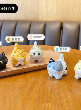 百茂原创木雕风站姿喵喵树脂公仔摆件可爱布偶创意家居桌面装饰品