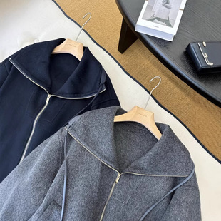 禾6900 70支jin口100绵羊毛高阶调性拉链立领双面呢大衣外套女冬