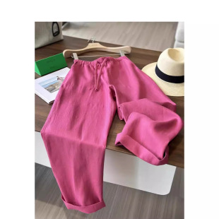 女 春夏亚麻直筒阔腿裤 现货～鼎奢系列_D家定zhi玫粉色_L P新款