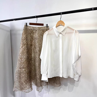 御姐风！BC桑蚕丝优雅礼服袖衬衫 老钱新款白衬衫气质真丝上衣