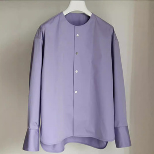 简约百搭～好运气紫气东来淡紫色好搭配显白圆领长袖衬衫女上衣