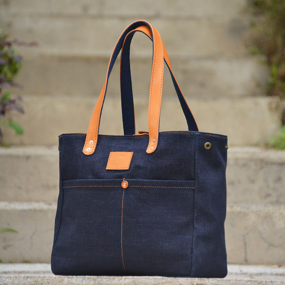 重磅牛仔托特大容量单肩手提配植