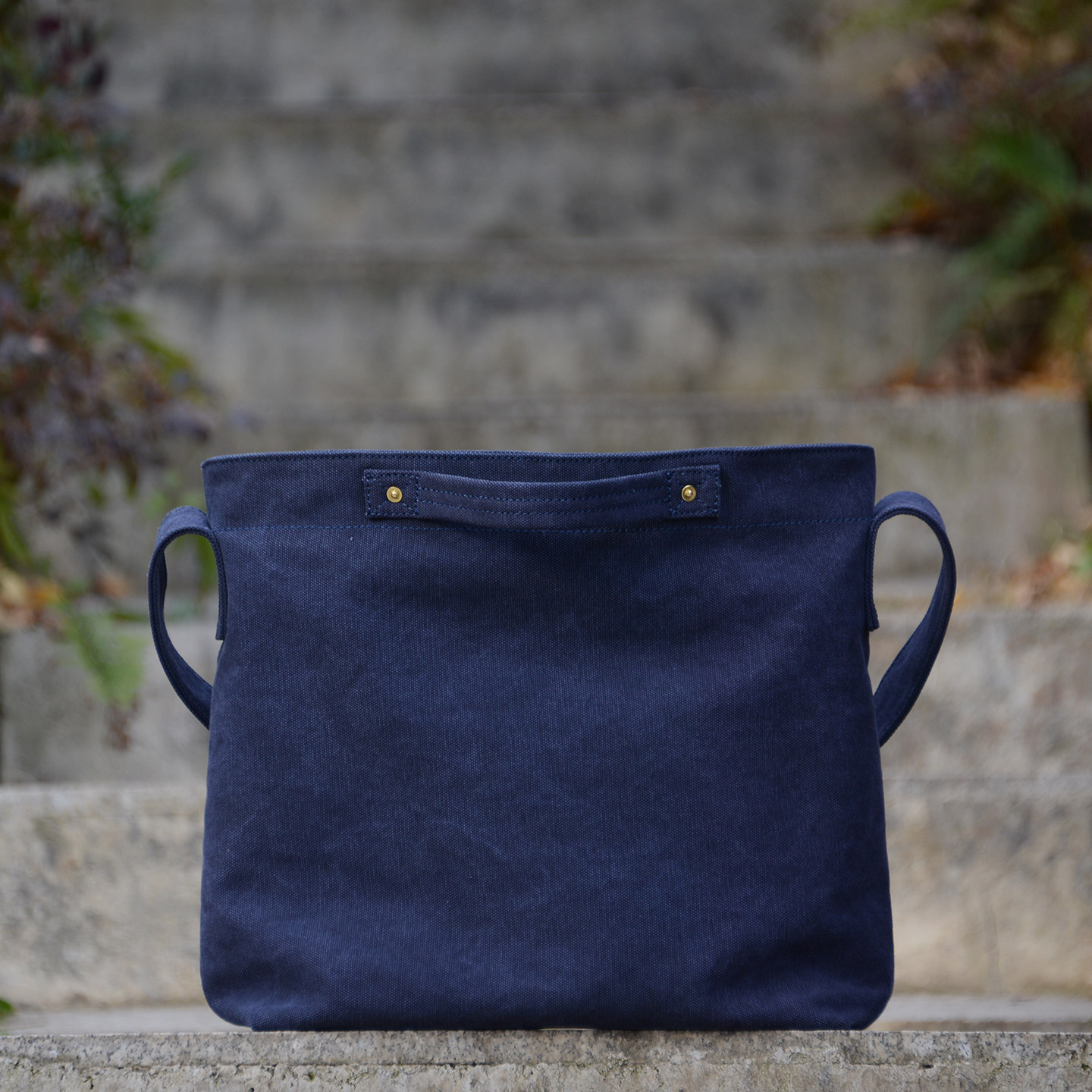 重磅厚硬帆布托特tote包 蓝色简约高级感单肩手提可定制uivy原创