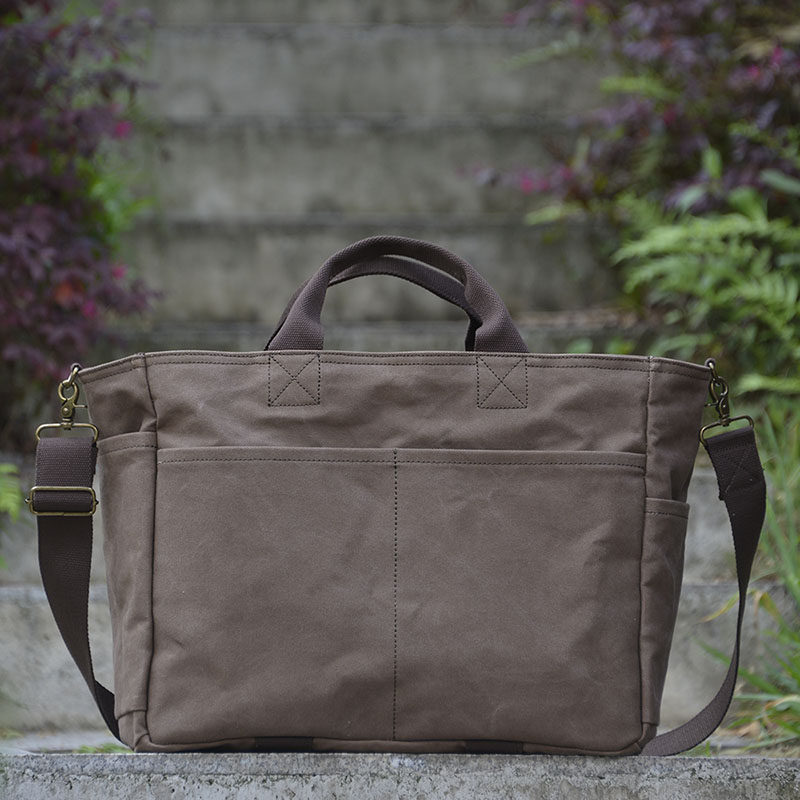 重磅厚帆布托特tote包棕色斜挎手提大容量通勤旅行包uivy原创设计