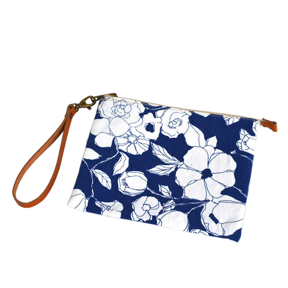 蓝花花全棉洗水厚帆布手拿包化妆包笔袋工具包可定制uivy设计原创