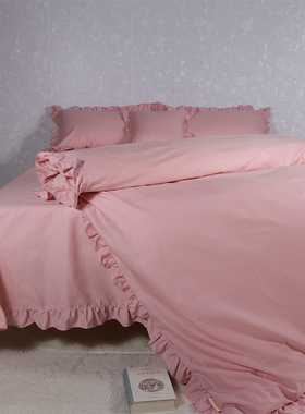 紫色被套单件纯棉150x200x230纯色100全棉公主风花边被罩220x240